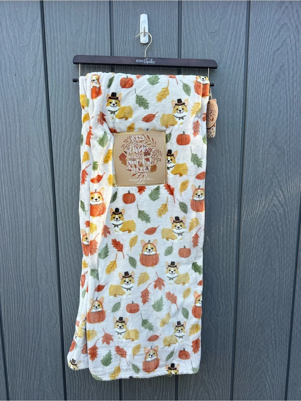 Corgi Dog Fall Harvest Thanksgiving Plush Throw Blanket NWT